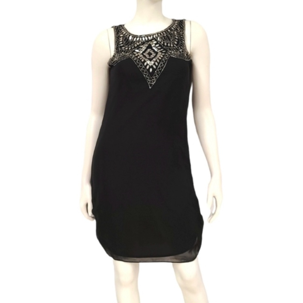 ANGIE Women's Beaded Embellished Sleeveless Lined Black Cocktail Dress - Medium
